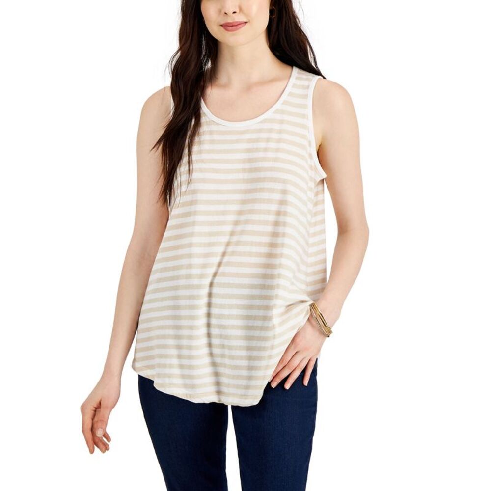 Style & Co Womens Cotton Striped Scoop Neck Tank